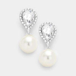 Pearl & Crystal Teardrop Silver Earrings